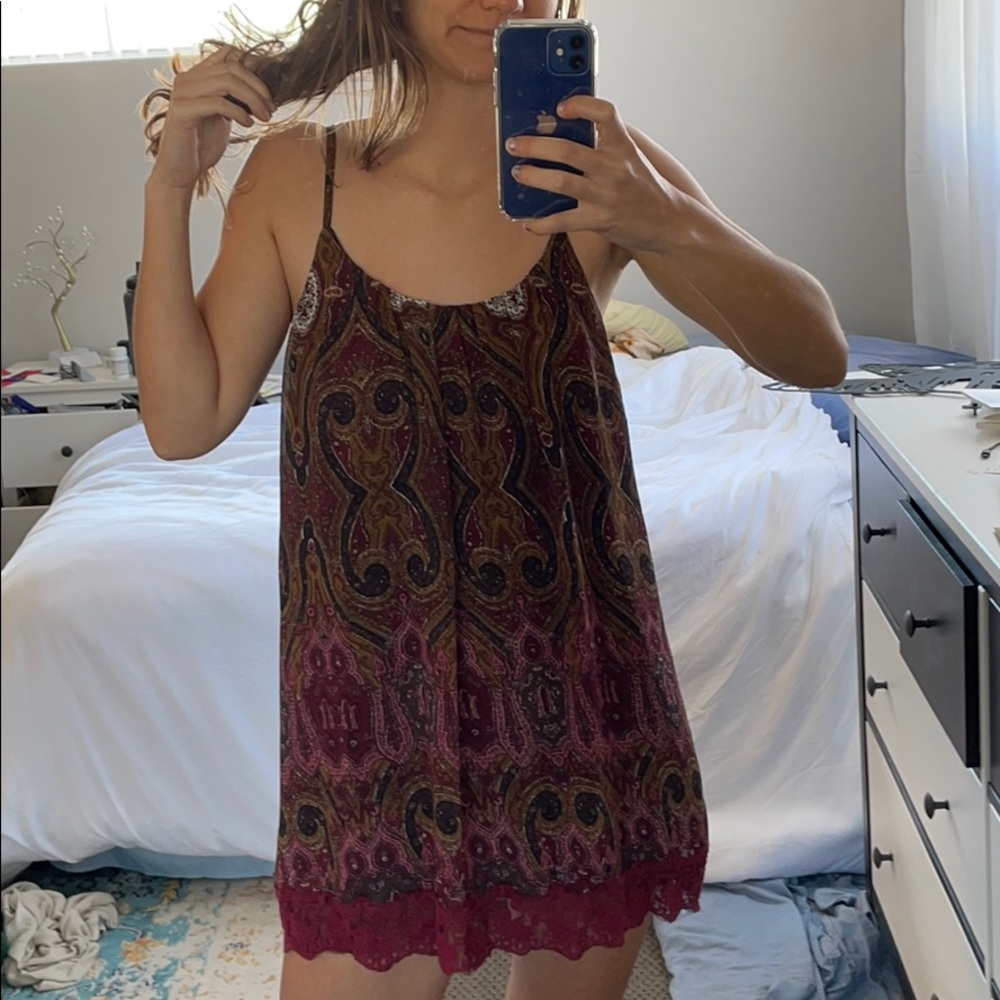 Maroon/ red throw over tank top loose dress